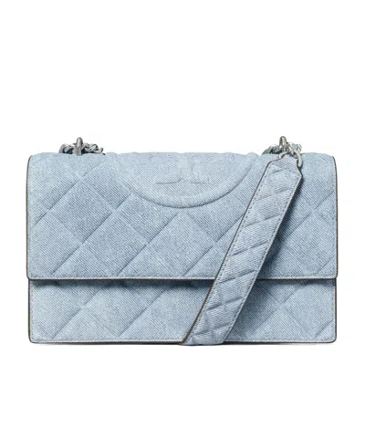 Tory Burch Fleming Small Convertible Denim Shoulder Bag In Medium Wash Denim
