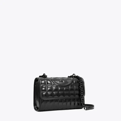 Tory Burch Small Fleming Metallic Quilt Convertible Shoulder Bag In Black