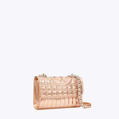 Tory Burch Small Fleming Metallic Quilt Convertible Shoulder Bag In Rose Gold