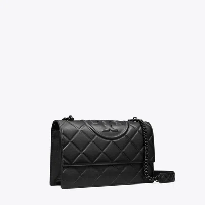 Tory Burch Small Fleming Polished-grain Convertible Shoulder Bag In Black/black