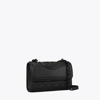 Tory Burch Small Fleming Polished-grain Convertible Shoulder Bag In Black