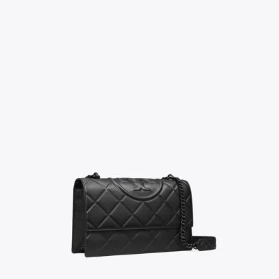 Tory Burch Fleming Polished-grain Convertible Shoulder Bag In Black