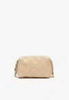 Tory Burch Small Fleming  Quilted Leather Crossbody Bag In Sand