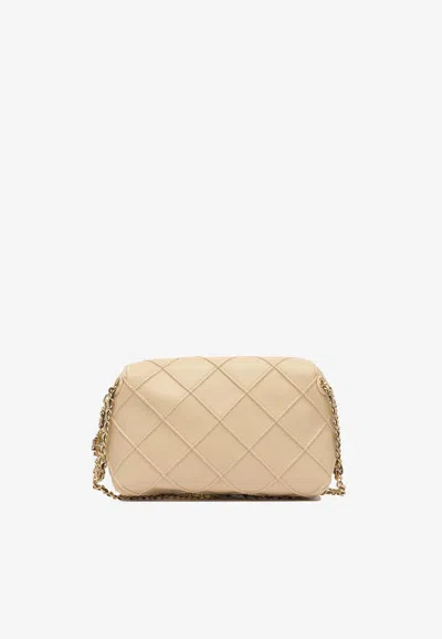 Tory Burch Small Fleming  Quilted Leather Crossbody Bag In Sand