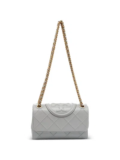 Pre-owned Tory Burch Small Fleming Quilted Shoulder Bag In Gray