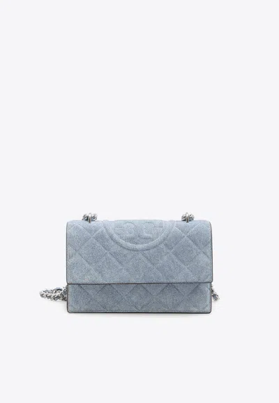 Tory Burch Small Fleming Quilted Suede Clutch Bag In Blue