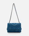 Tory Burch Fleming Soft Denim Small Convertible Shoulder Bag Denim In Blue