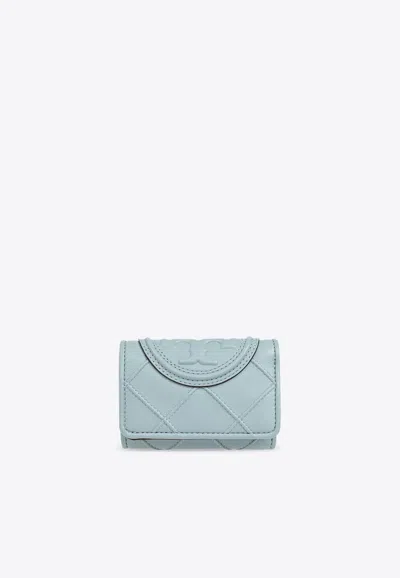 Tory Burch Small Fleming Soft Tri-fold Leather Wallet In Light Blue