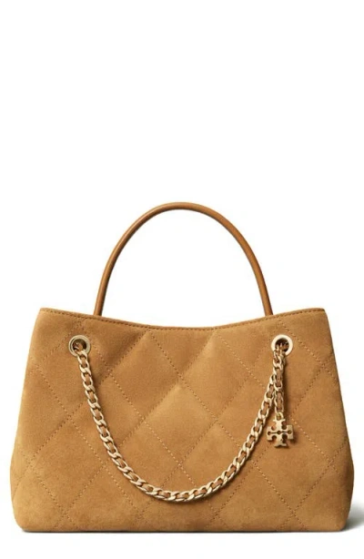 Tory Burch Fleming Small Quilted Leather Carryall In Orange
