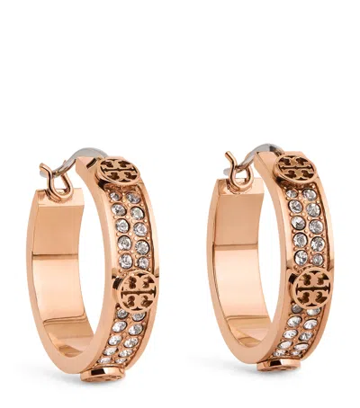 Tory Burch Small Icon Pavé Hoop Earrings In Gold