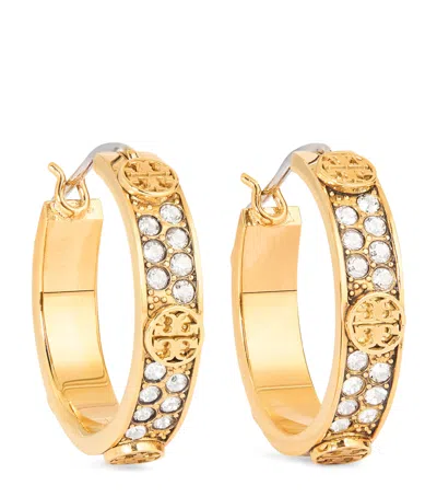 Tory Burch Small Icon Pavé Hoop Earrings In Gold