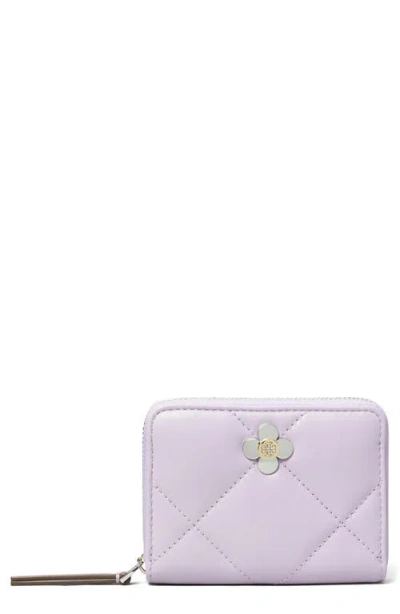 Tory Burch Small Kira Clover Diamond Quilted Leather Zip Wallet In Purple Heather