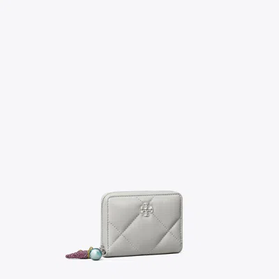 Tory Burch Small Kira Diamond Quilt Charm Zip-around Wallet In Gray