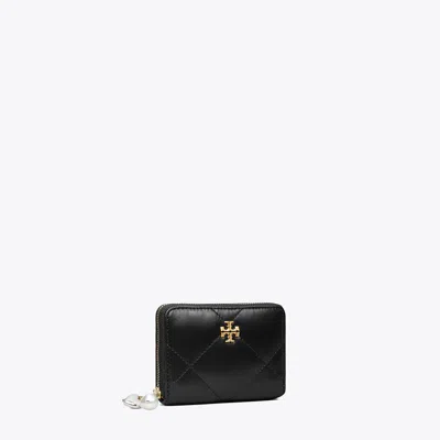 Tory Burch Small Kira Diamond Quilt Charm Zip Wallet In Black
