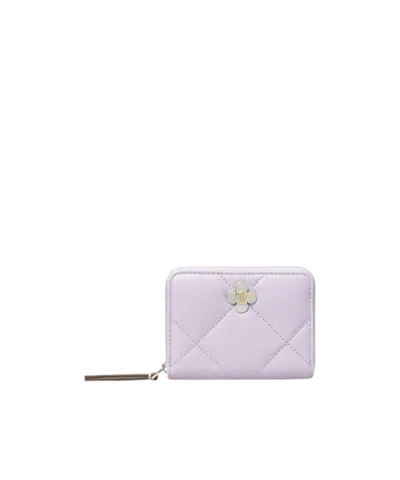 Tory Burch Small Kira Diamond Quilt Clover Wallet In Purple