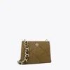 Tory Burch Small Kira Diamond Quilt Suede Shoulder Bag In Green