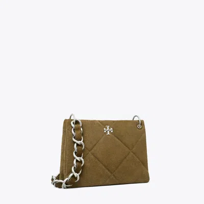 Tory Burch Small Kira Diamond Quilt Suede Shoulder Bag In Green