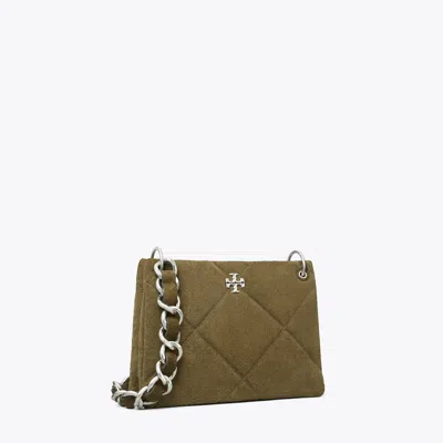 Tory Burch Small Kira Diamond Quilt Suede Shoulder Bag In Green