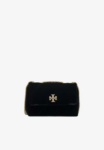 Tory Burch Small Kira Diamond Quilt Velvet Shoulder Bag In Black