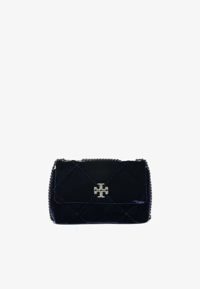 Tory Burch Small Kira Diamond Quilt Velvet Shoulder Bag In Blue