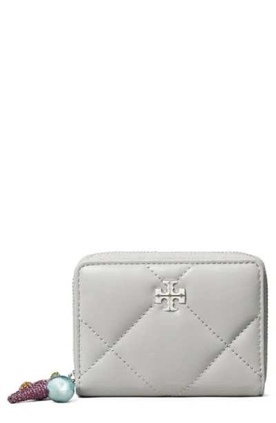 Tory Burch Small Kira Diamond Quilt Wallet In Gray