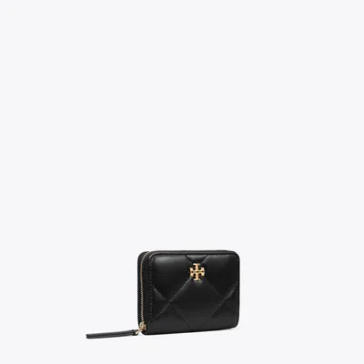 Tory Burch Small Kira Diamond Quilt Zip-around Wallet In Black