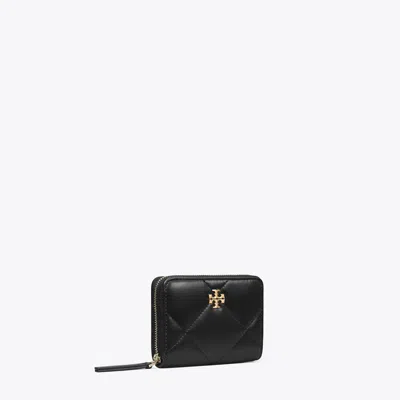 Tory Burch Small Kira Diamond Quilt Zip-around Wallet In Black