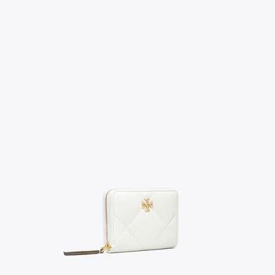 Tory Burch Small Kira Diamond Quilt Zip-around Wallet In Blanc