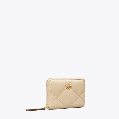 Tory Burch Small Kira Diamond Quilt Zip-around Wallet In Gray