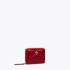 Tory Burch Small Kira Diamond Quilted Leather Zip Wallet In Red