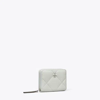 Tory Burch Small Kira Diamond Quilt Zip-around Wallet In Silver