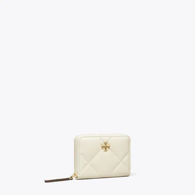 Tory Burch Small Kira Diamond Quilt Zip-around Wallet In White