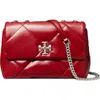 Tory Burch Small Kira Diamond Quilted Convertible Leather Shoulder Bag In Red