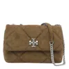 Tory Burch Small Kira Diamond Quilted Convertible Suede Shoulder Bag In Green