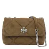 Tory Burch Small Kira Diamond Quilted Convertible Suede Shoulder Bag In Brown