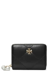 Tory Burch Small Kira Diamond Quilted Leather Zip Wallet In Black