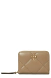 Tory Burch Small Kira Diamond Quilted Leather Zip Wallet In Taupe Oak