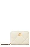 Tory Burch Small Kira Diamond Quilted Leather Zip Wallet In White