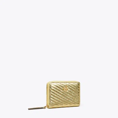 Tory Burch Small Kira Moto Quilt Metallic Zip-around Wallet In Gold