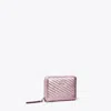 Tory Burch Small Kira Metallic Moto Quilt Zip Around Wallet In Sparkle Pink
