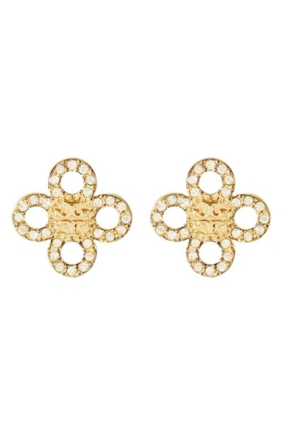 Tory Burch Small Kira Pavé Clover Stud Earrings In Gold