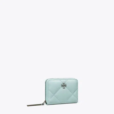 Tory Burch Small Kira Diamond Quilt Pavé Logo Zip-around Wallet In Geyser