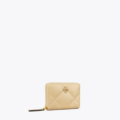Tory Burch Small Kira Pavé Logo Diamond Quilt Zip-around Wallet In Vanilla Soft Serve