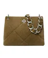 Tory Burch Kira Diamond Quilt Suede Small Convertible Bag Deep Olive In Green