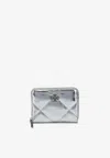 Tory Burch Small Kira Diamond Quilt Metallic Zip-around Wallet In Silver