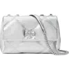 Tory Burch Kira Diamond Quilt Metallic Leather Small Convertible Shoulder Bag In Silver