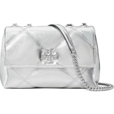 Tory Burch Small Kira Quilted Metallic Leather Shoulder Bag In Silver