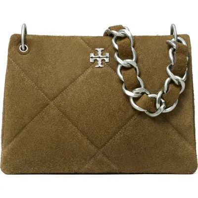 Tory Burch Small Kira Quilted Suede Shoulder Bag In Green