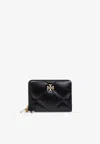 Tory Burch Small Kira Charm Diamond Quilt Zip-around Wallet In Black