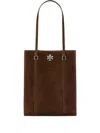 Tory Burch Small Kira Turnlock Suede Tote Bag In Brown